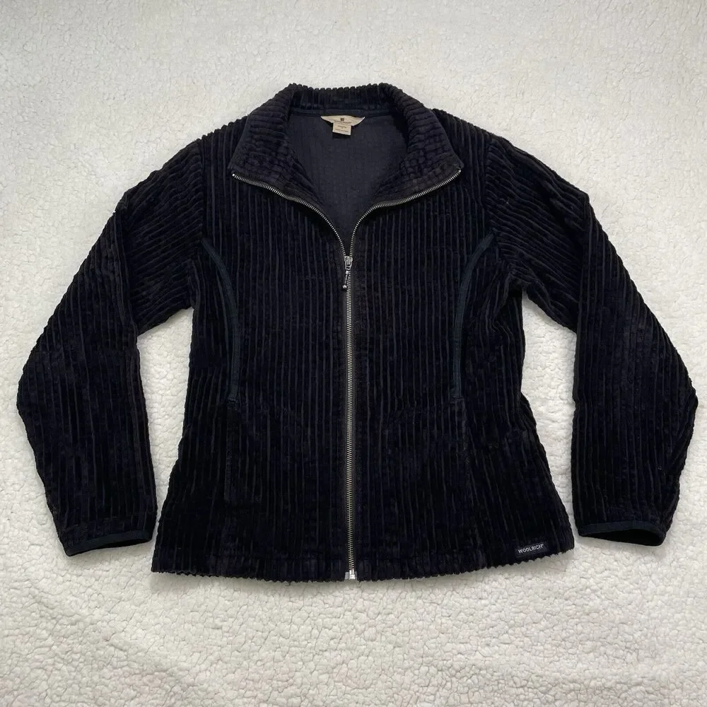 Woolrich Womens Size Small Black Wide Wale Corduroy Jacket Coat Full Zip 2291